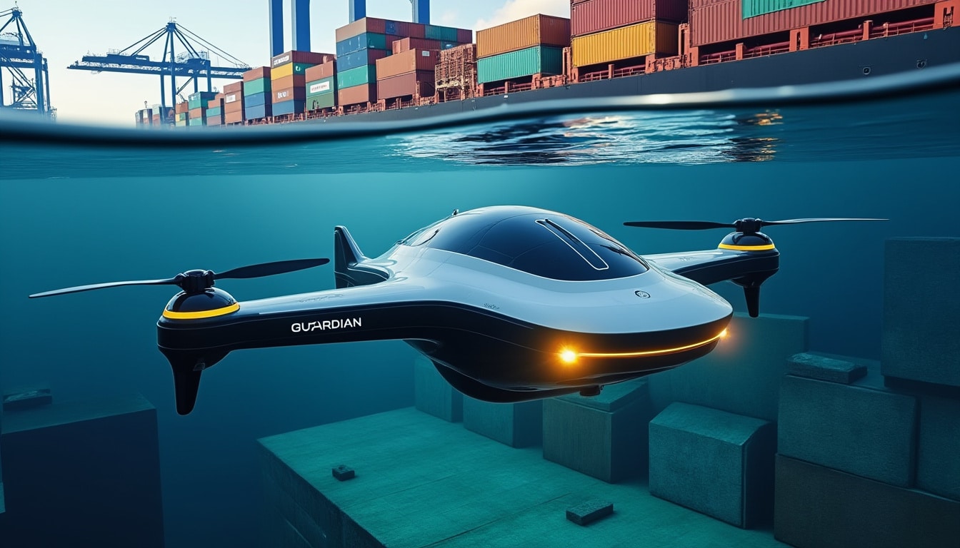 découvrez le drone sous-marin guardian : ses spécifications techniques, sa profondeur d'immersion et ses applications dans le domaine portuaire pour une surveillance et inspection optimales.